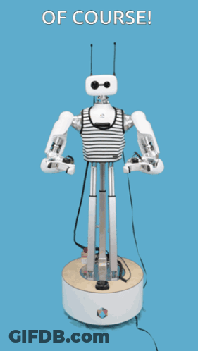 Robot On Blue Background With Of Course GIF