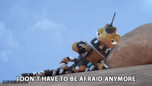 Robot On Rock Saying I Don't Have To Be Afraid GIF
