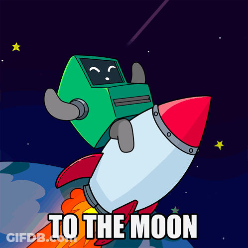 Robot Riding Rocket Saying To The Moon GIF