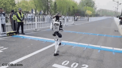 Robot Running Race Number 15 GIF