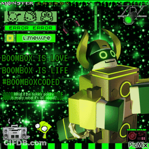Robot Saying Boombox Is Love Boombox Is Life #Boomboxcoded GIF