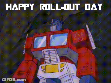 Robot Saying Happy Roll-Out Day GIF