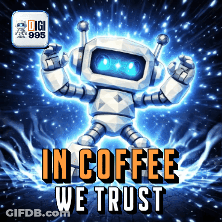 Robot Saying In Coffee We Trust GIF
