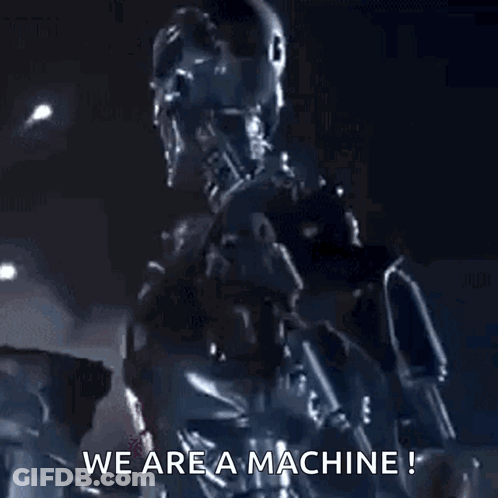 Robot Saying We Are A Machine In Purple Light GIF