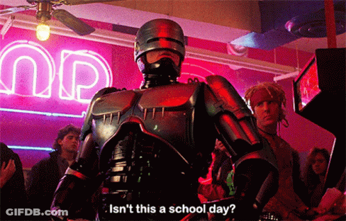 Robot Says Isn't This A School Day Neon Sign GIF