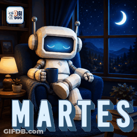 Robot Sitting In Chair Holding Coffee Martes GIF