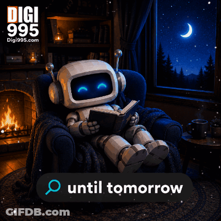 Robot Sitting In Chair Reading Book Until Tomorrow GIF