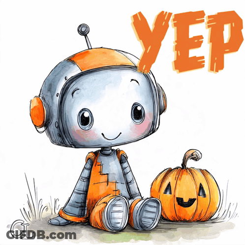 Robot Sitting Next To Pumpkin Saying Yep GIF