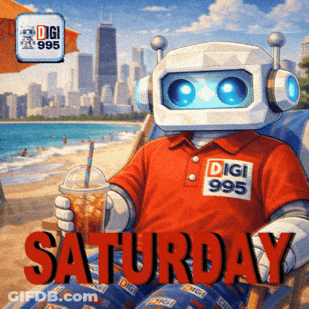 Robot Sitting On Beach Holding Drink Saturday GIF