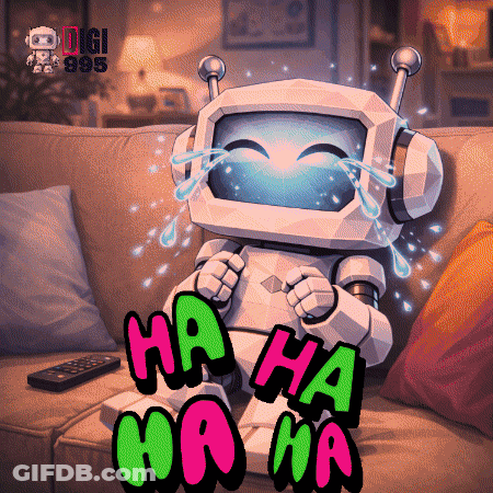 Robot Sitting On Couch Crying GIF
