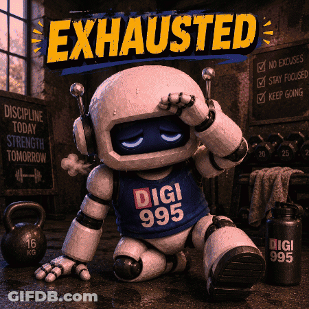 Robot Sitting On Floor In Digi 995 Shirt GIF