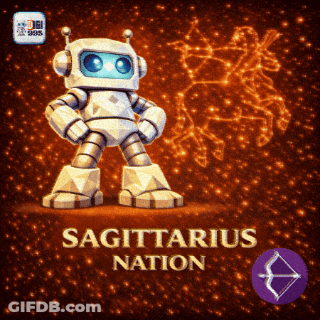 Robot Standing Before Sagittarius Sign GIF