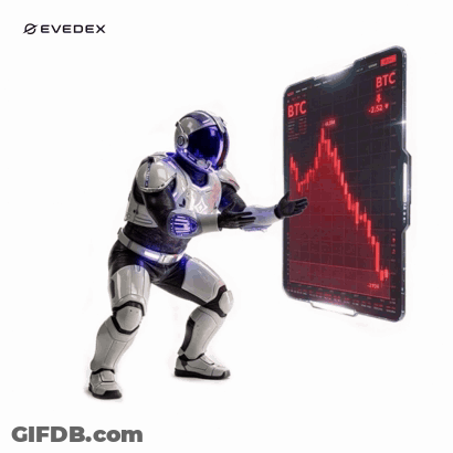 Robot Standing In Front Of Screen With BTC GIF