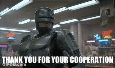 Robot Standing In Store Saying Thank You For Your Cooperation GIF