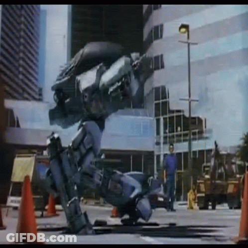 Robot Standing On Hind Legs On Street GIF