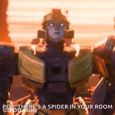 Robot Standing With Spider On Head GIF