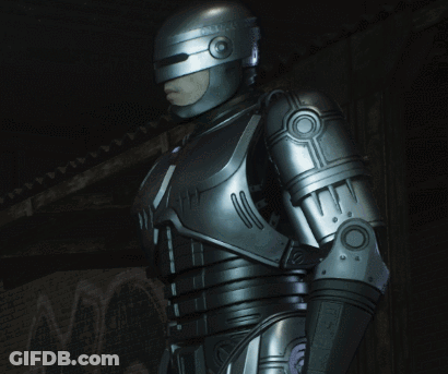 Robot Statue With Police On Helmet GIF