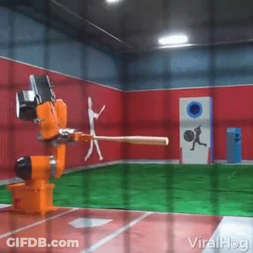 Robot Swinging Baseball Bat At Target GIF