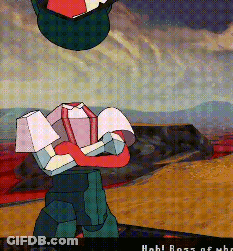 Robot Video Game Screen Saying Hab Boss Of Wha GIF