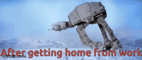 Robot Walking In Snow After Getting Home From Work GIF