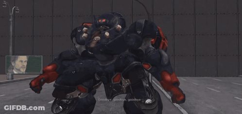 Robot Walking Past Exit Sign GIF