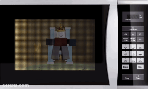 Robot Wearing Crown In Microwave GIF