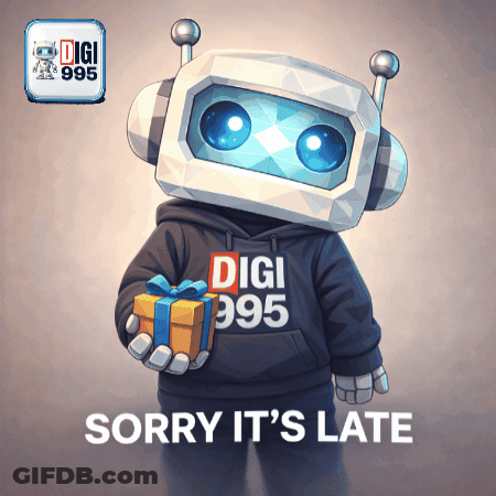 Robot Wearing Digi 395 Hoodie Holding Gift Box GIF
