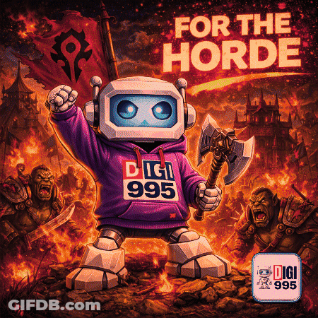 Robot Wearing Digi 995 Hoodie Holding Axe GIF