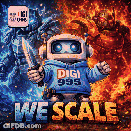 Robot Wearing Digi 995 Hoodie Holding Sword GIF