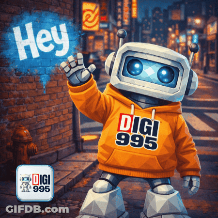 Robot Wearing Digi 995 Hoodie GIF