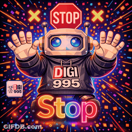 Robot Wearing Digi 995 Stop Hoodie GIF