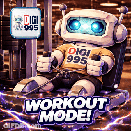 Robot Wearing Digi 995 Workout Mode Shirt GIF