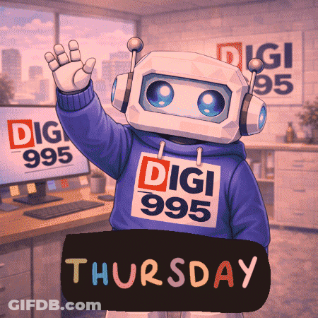 Robot Wearing Headphones And Digi 995 Sweatshirt GIF