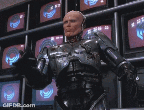 Robot Wearing Helmet And Mask Close Up GIF