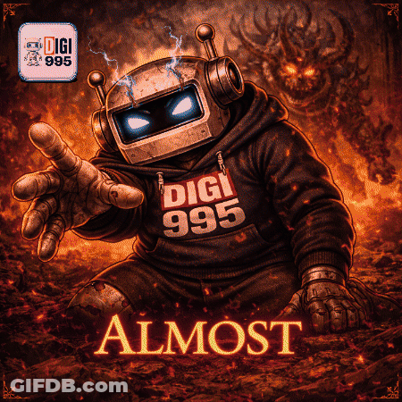 Robot Wearing Hoodie Saying Almost GIF