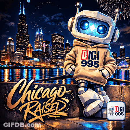 Robot Wearing Hoodie Saying Digi 995 GIF