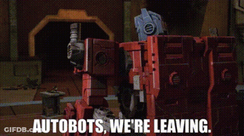 Robot With Autobots We're Leaving On Its Back GIF