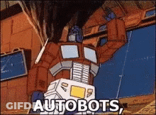 Robot With Autobots Written GIF