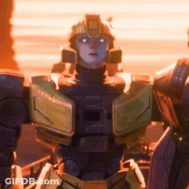 Robot With Blue Eyes And Helmet Next To Another Robot GIF