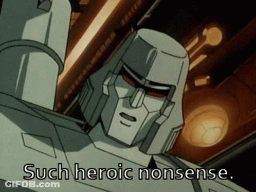 Robot With Blue Eyes And Helmet Standing Next To Another Robot GIF