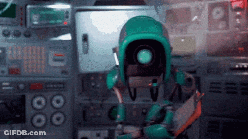 Robot With Camera On Head In Control Room GIF
