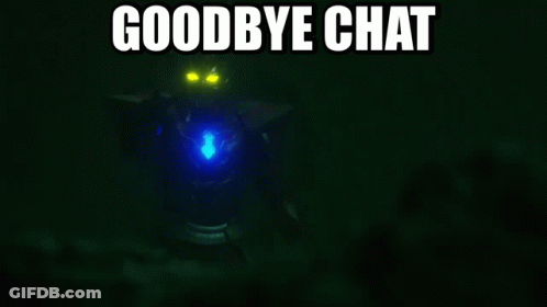 Robot With Glowing Eyes Saying Goodbye In Dark GIF
