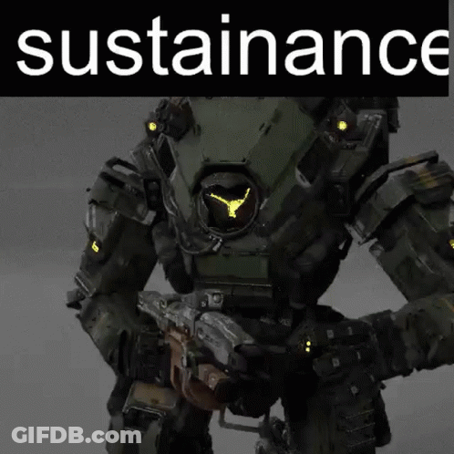Robot With Gun At Black Sustainance Sign GIF