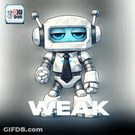 Robot With Headphones And Tie Next To Weak GIF