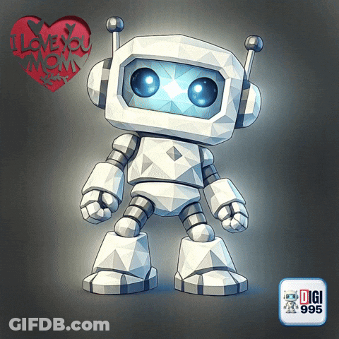 Robot With Heart Saying I Love You Mom GIF