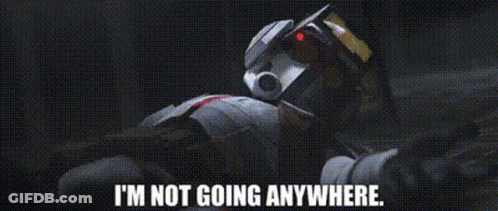 Robot With Helmet Says I'm Not Going Anywhere GIF