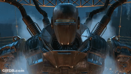Robot With Helmet Smoking GIF