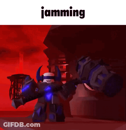 Robot With Horns Holding Hammer With Jamming GIF