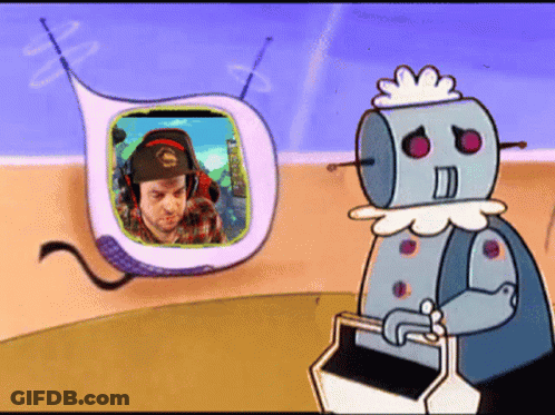 Robot With Man On Screen GIF