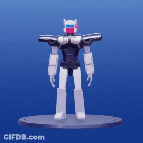 Robot With Pink And Blue Helmet On Gray Base GIF